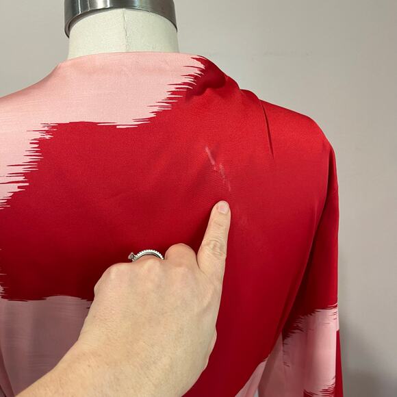 HUTCH Red Pink Satin Ruffle Wrap Dress Size M Long Sleeve Cocktail Party - Picture 6 of 11